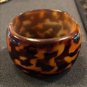 Wide Hinged Tortoise Shell Patterned Bangle Bracelet